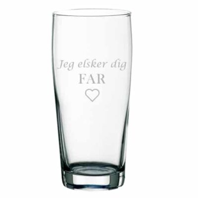 Willy ølglas 33 cl med gravering — personlig gave