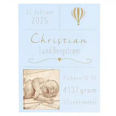 Fødselstavle - lyseblå m. foto